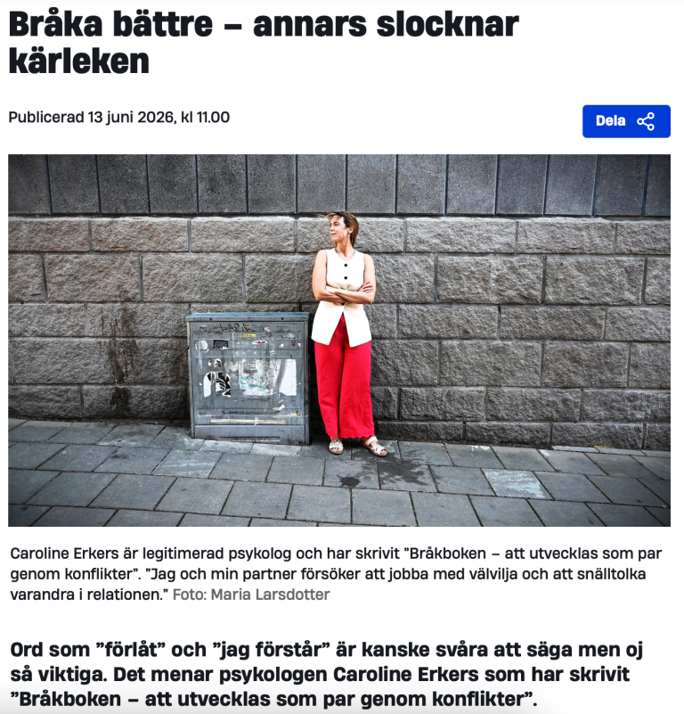 Caroline Erkers uppmärksammas i Upsala Nya Tidning för Bråkboken
